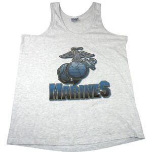 Vintage Marines Graphic Tank Top Men's XL Heather Gray USA Made